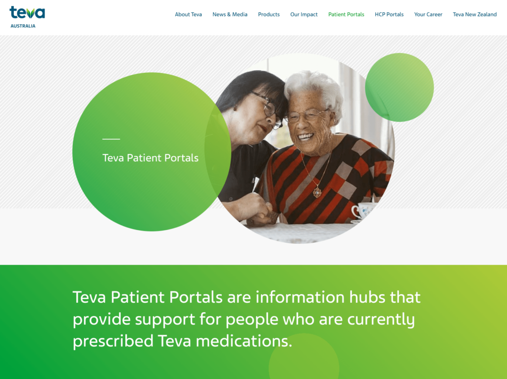 Patient Portal example by Teva Pharmaceuticals