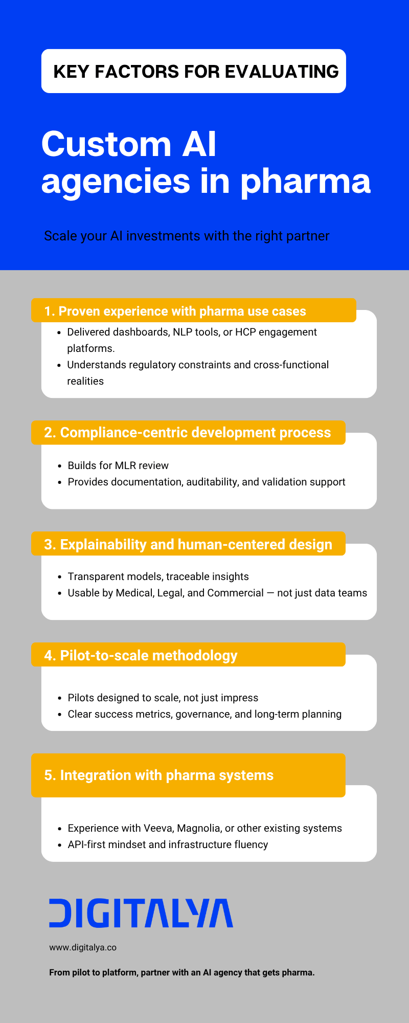 Key factors for evaluating custom AI agencies in pharma